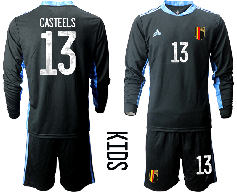 Youth 2021 European Cup Belgium black Long sleeve goalkeeper #13 Soccer Jersey2